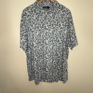 Cremieux Collection Men's XXL Button Up Paisley Shirt White‎ Navy Short Sleeve